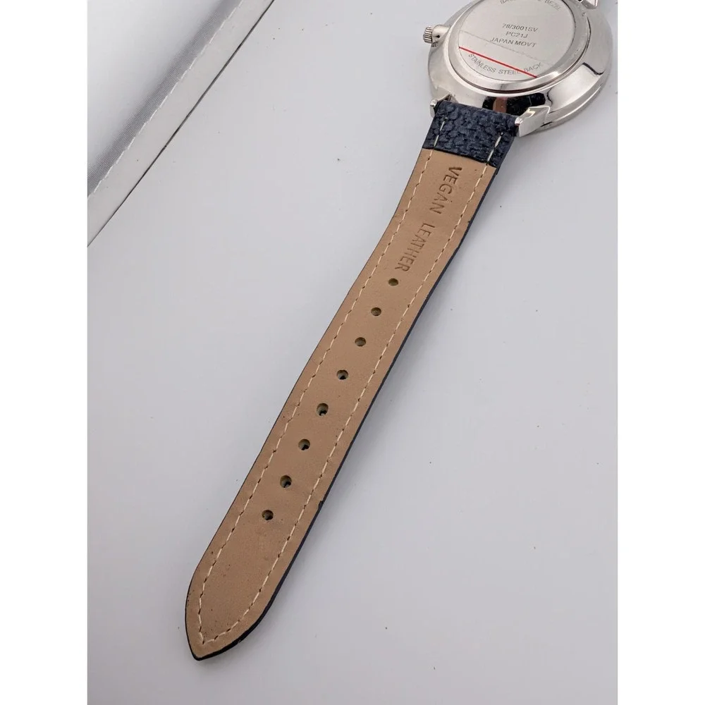 Time and Tru Women's Watch 37mm Silver Case Blue Vegan Leather Band- New Battery